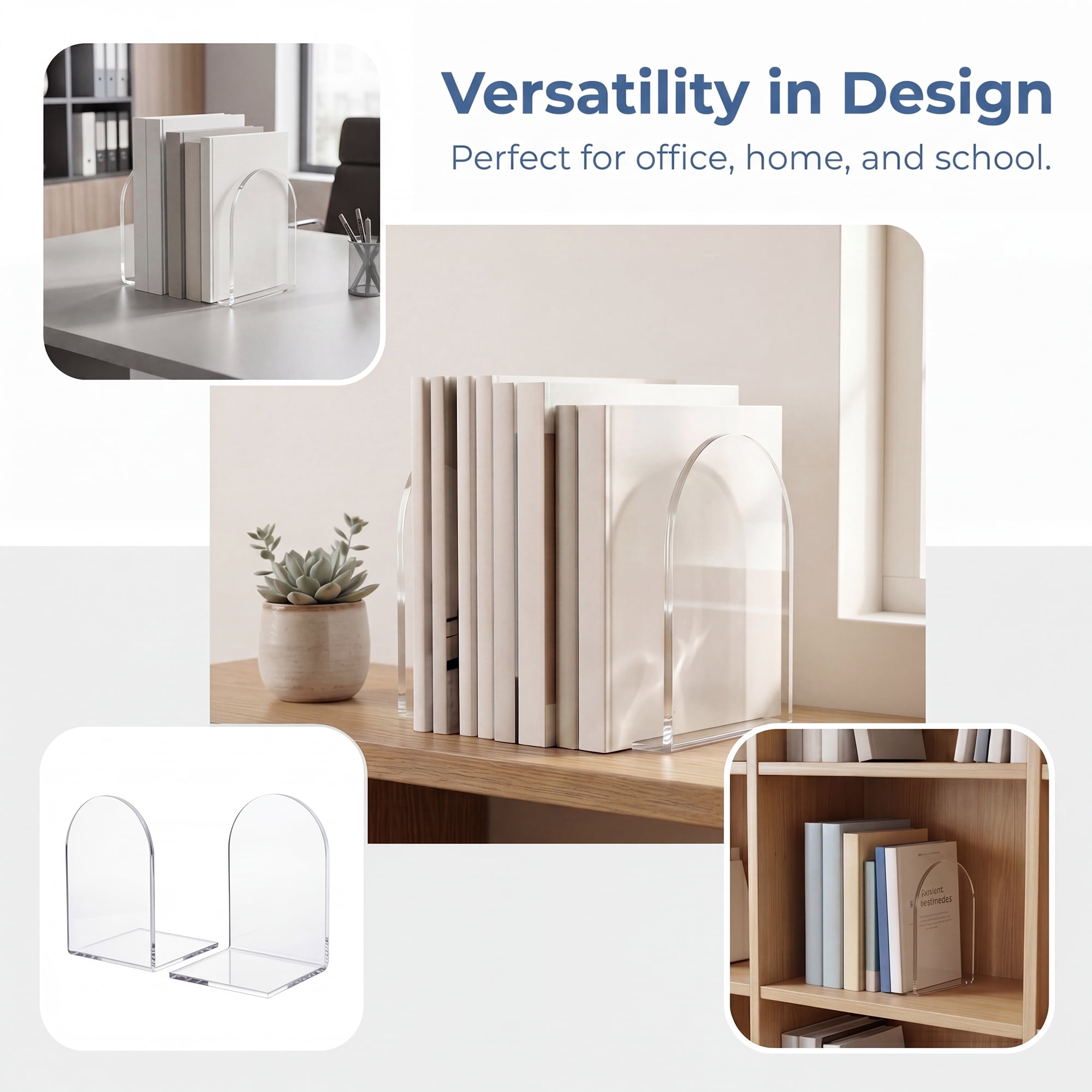 Unique Bargains 2Pcs Clear Acrylic Modern Non-Skid Bookends Clear White 4.7*3.9*6.1inch