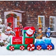 BESTPARTY Cute Santa Train with Elk Penguin Yard Christmas Yard Inflatable, 8'