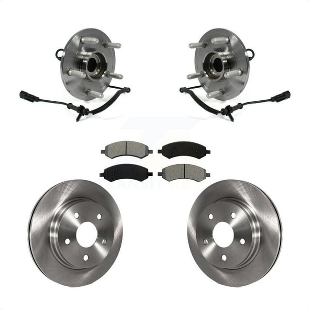 Transit Auto Front Hub Bearing Assembly Disc Brake Rotors and Semi-Metallic Pads Kit for Car Ram 1500 Classic 4WD KBB-106020