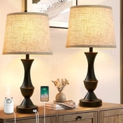 NATYSWAN Touch Lamps for Bedrooms Set of 2, Bedside Lamp with Dual USB Charging Ports, 3 Way Dimmable Nightstand Lamps for Bedroom, Living Room (Bulb Included)