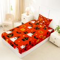 thumbnail image 4 of Homewish Cute Halloween Ghost Witch Twin Sheets,Pumpkin Haunted House Pattern Bedding,Orange Black,3pcs,1 Fitted Sheet and 1 Pillowcase, 4 of 6