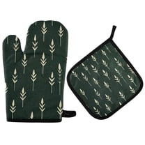 Yayeee Oven Mitts and Pot Holder Set of 2 Heat Resistant Kitchen Gloves Baking Hot Pad, Dark Green Plants