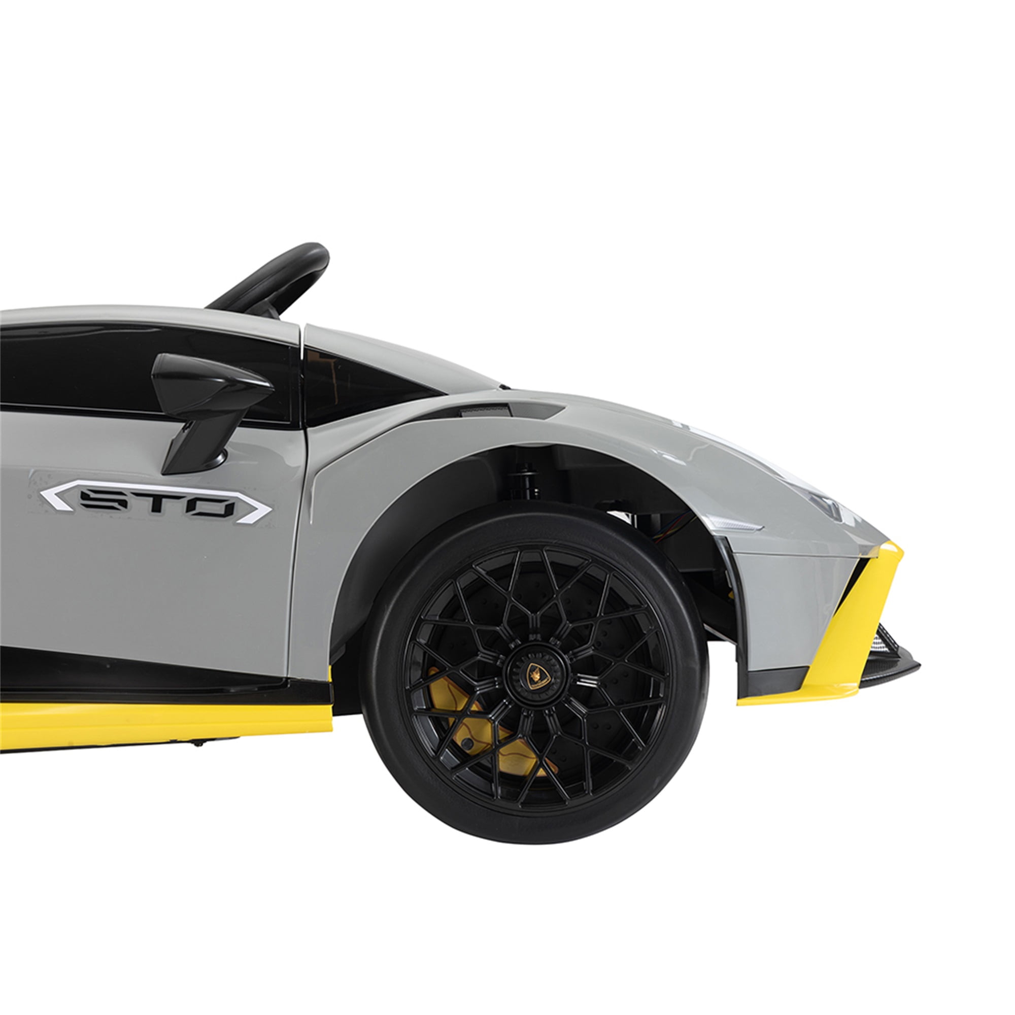 CIPACHO Kids Electric Ride On 12V Licensed Lamborghini Sto Battery Powered Sports Car Toy with 2 Speeds, Parent Control, Sound System, LED Headlights, Hydraulic Doors, Gray