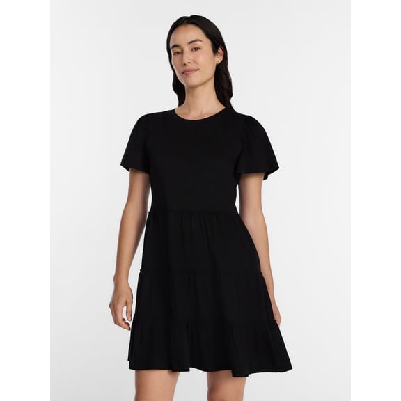 Time and Tru Women's and Women’s Plus Cotton Swing Dress with Short Sleeves, Sizes XS-4X