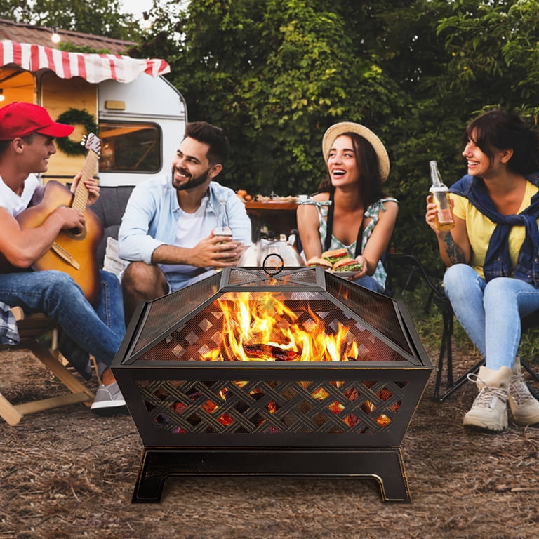 34 Fire Pit for Outside Wood Burning Fire Pit Outdoor Firepit Large Steel  Firebowl Deep Bowl with Fireplace Poker u0026 Spark Screen, for Patio Backyard  Extra Deep Square - Walmart.com