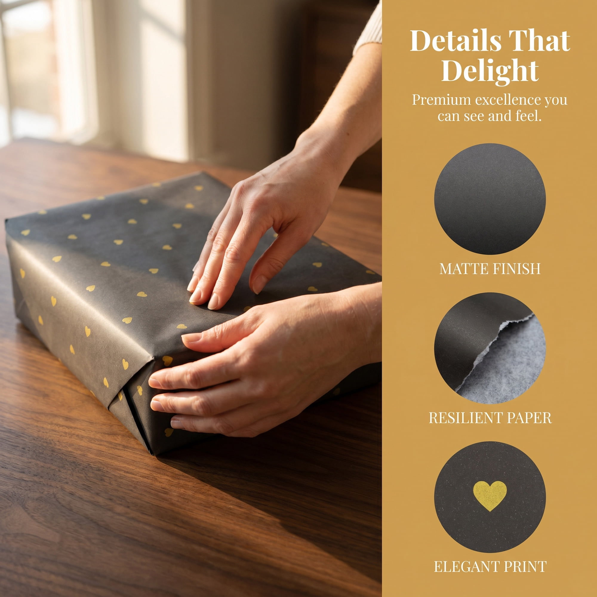 Unique Bargains 20Pcs Heart Pattern Gift Wrapping Paper Black Gold 27.6" x 19.7"