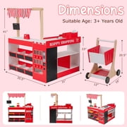 Infans Kids Grocery Store Playset Wooden Pretend Play Supermarket w/ Shopping Cart