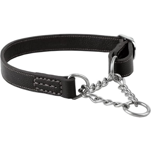 GFDYREE Leather Dog Martingale Choke Collar, Black, Large