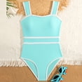 thumbnail image 2 of Girls Modest Swimsuit Summer One Piece Swimsuits Color Block Bathing Suit Contrast Trim Wide Straps Swimwear For Teens Girls, 7-14 Years, 2 of 8