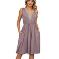 thumbnail image 2 of Aoujea Womens Dresses Casual Women's Sleeveless V-Neck Solid Color Pocket Makings Dress Summer Sundress Holiday, Gift on Clearance, 2 of 8