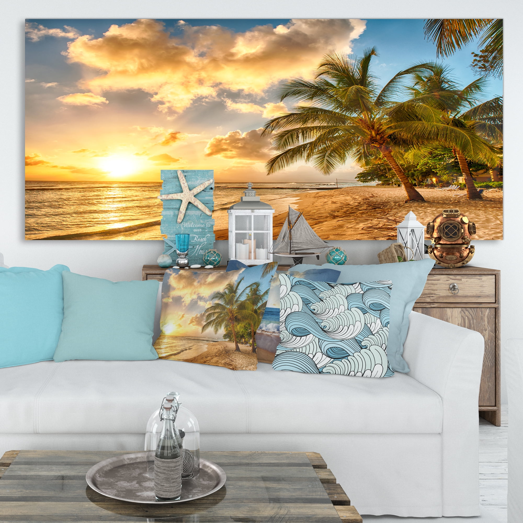 Designart 'Gorgeous Beach of Island Barbados ' Modern Seascape Canvas Artwork