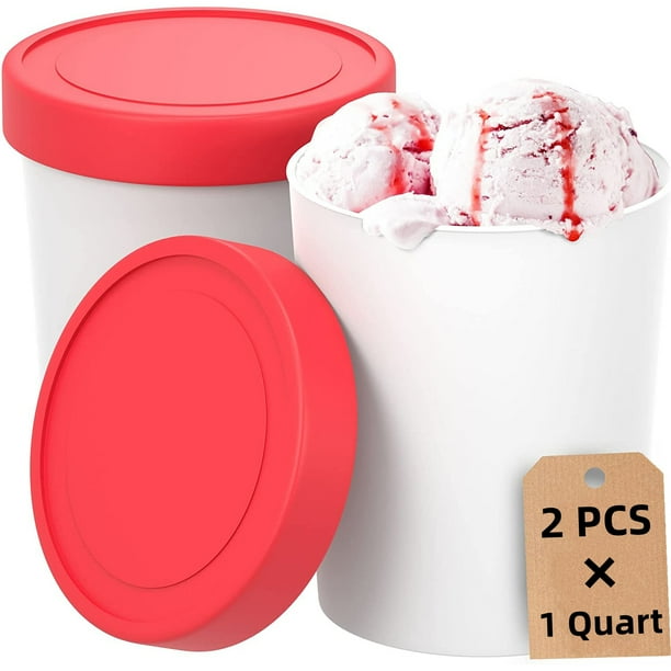 2PCS Ice Cream Containers, 1 Quart/Each Freezer Containers Reusable Ice