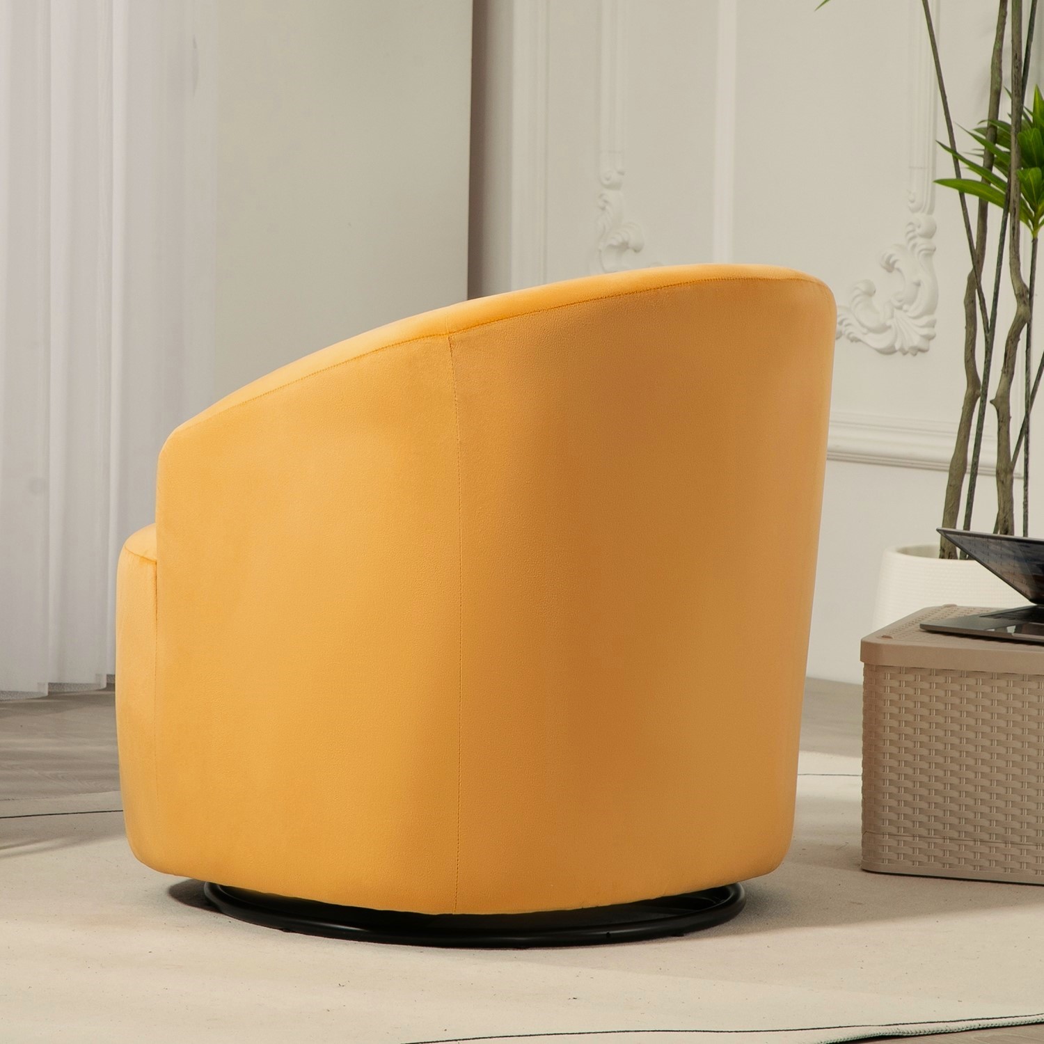 US Pride Furniture Accent Chair with Barrel-shaped Design and 360 Degree Swivel Feature Mustard Yellow