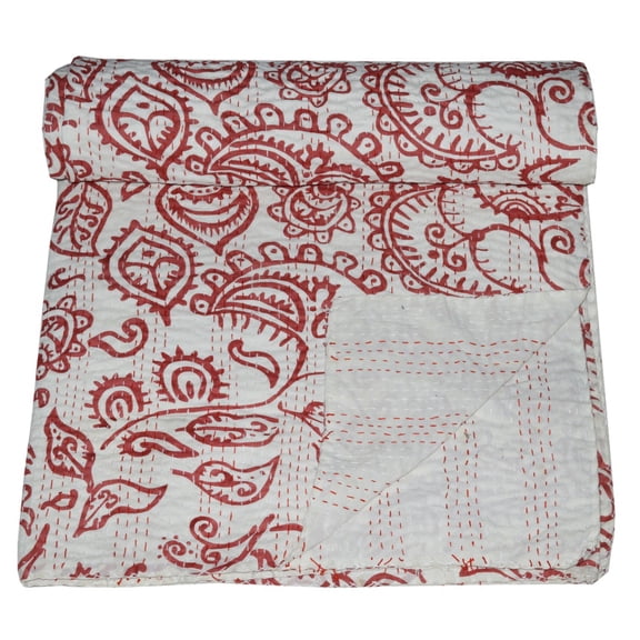 Indian Kantha Quilt Floral Print 100% Cotton Kantha Throw Kantha Blanket Handmade Quilt Double Size Kantha Bedspread Vintage Traditional