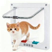 TCFUNDY 4-Way Lockable Small Pet Door Cat Door for Walls Windows with Brush Edges, 5.7" x 6.1", White