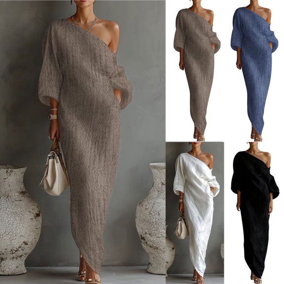 Dvprdro Womens Summer Party Maxi Dress Off Shoulder 3/4 Sleeve Bodycon Solid Ruched