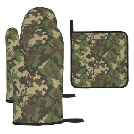 

Kitchen Baking 3 Piece Set Microwave Heat Proof Hand Set Oven Mitts For Kitchen Open Lid Microwave Oven Dishes Outdoor Barbecue Army Green Camouflage