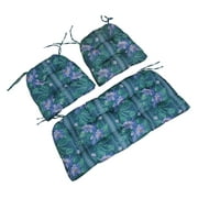 3pc Blue and Green Floral Tufted Wicker Furniture Outdoor Patio Cushions 41"