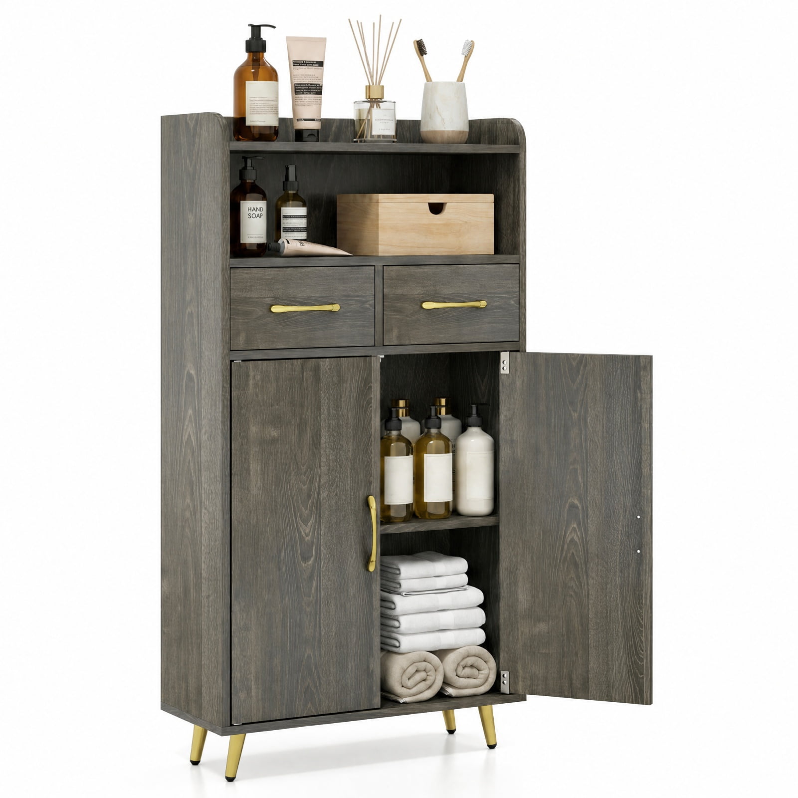 Vebreda Freestanding Bathroom Storage Cabinet, Bathroom Storage Cabinet Freestanding Floor Cabinet with 2 Drawers, Complement Various Rooms