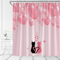 Valentine''s Day Shower Curtain Cute Cat Fantasy Pink Love Hearts Romantic Valentine Dreamy Fabric Bathroom Decor Set with Hooks(72" WX72 H)
