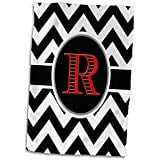 3D Rose Black and White Chevron Monogram Red Initial R Hand Towel 15 x 22