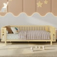 thumbnail image 3 of Miniyam Kids Twin Fence Bed with Safety Rails, Low Profile Platform Bed for Children, Sturdy Slatted Support, Natural, 3 of 7