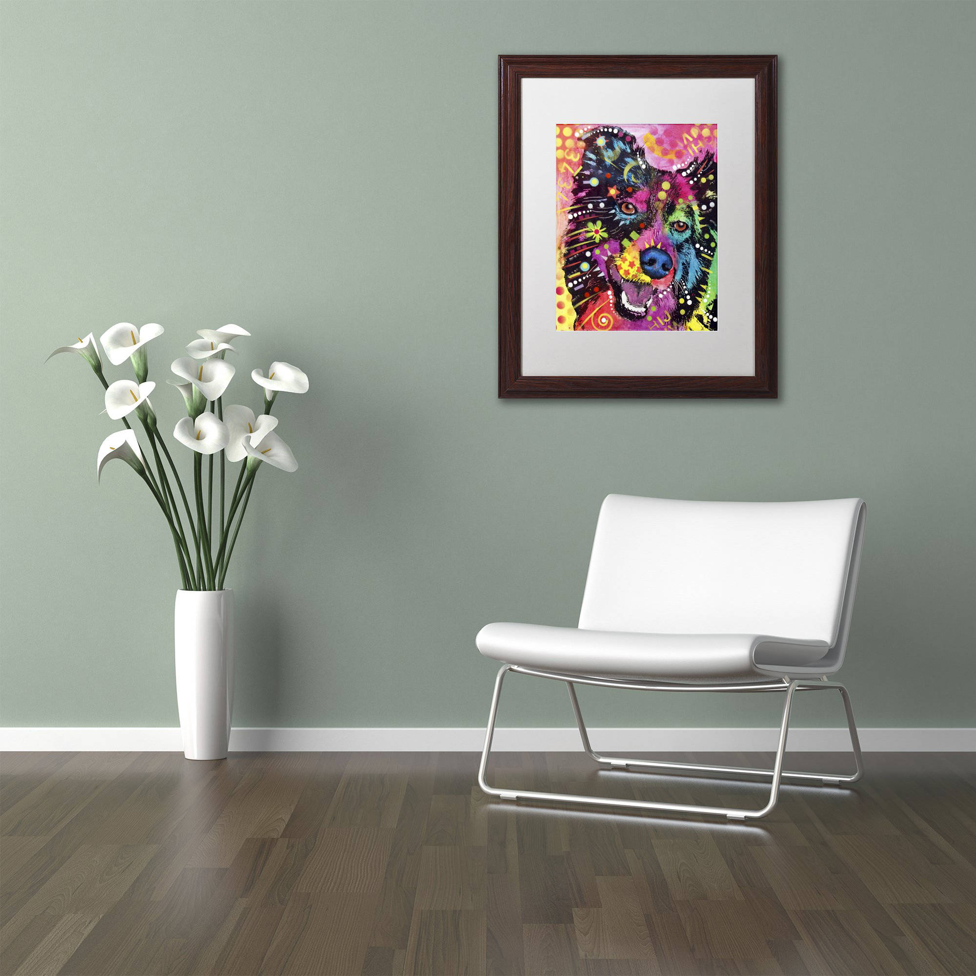 Trademark Fine Art "Border Collie 121109" Canvas Art by Dean Russo, White Matte, Wood Frame
