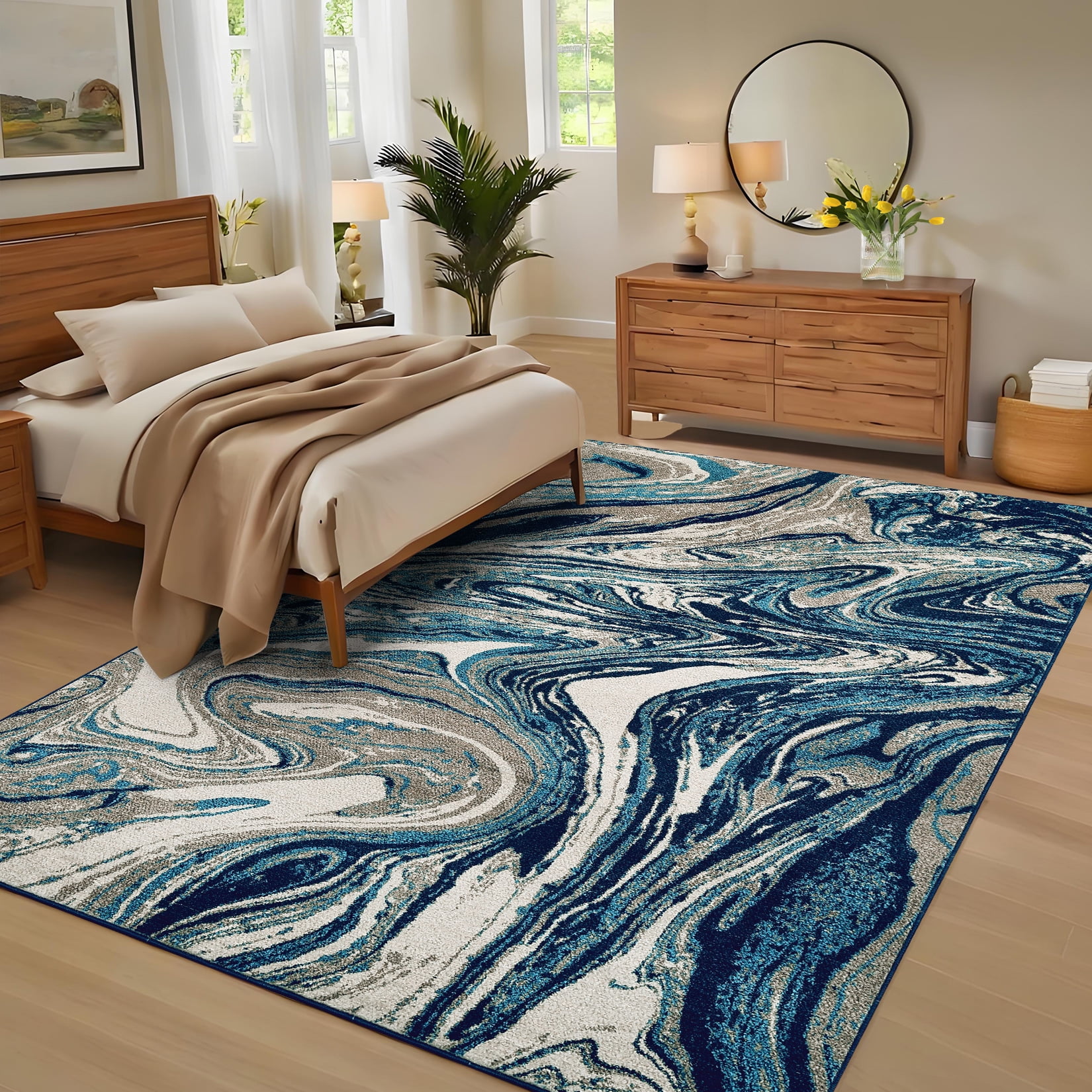 Garvee 5'x7' Area Rugs for Living Room Modern Abstract Area Rug Machine Washable Rug, Stain Resistant Indoor Carpet Low Pile Non-Slip Rugs for Bedroom Dining Room Office Playroom, Green