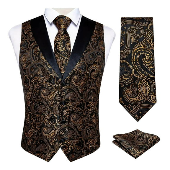 Kilaqueen Suit Vest for Mens Medieval Punk Paisley Victorian Costume V-Neck Single-Breasted Slim Fit Waistcoat Tie Set for Wedding Prom Party and Business