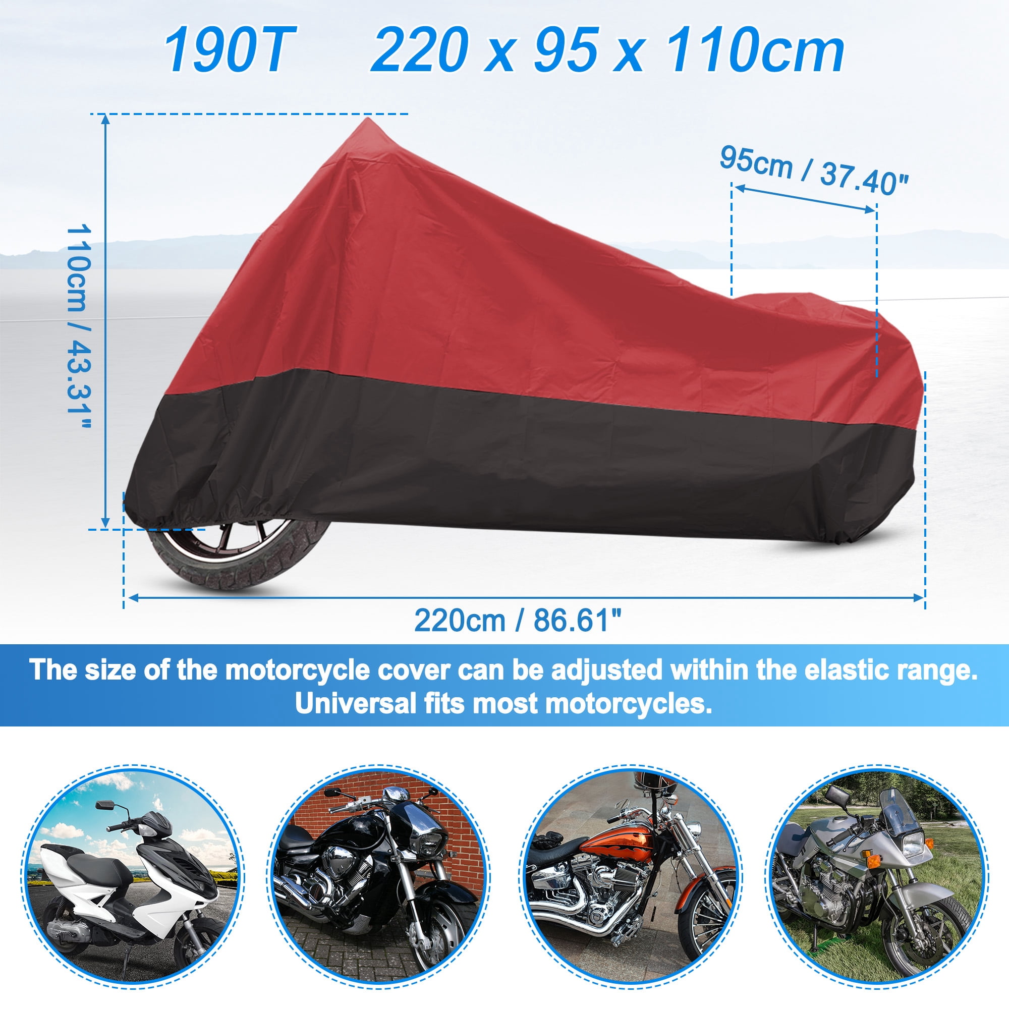 Unique Bargains 180T Motorcycle Cover Scooter Rain Dust UV Protector Red Black L