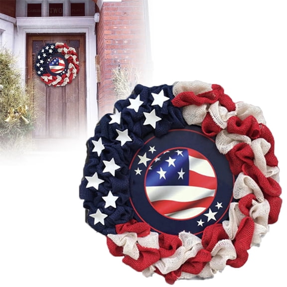 Patriotic Wreath DecorIndependence Day Front Door Porch Hanging Wreath With Red White Blue Mesh All Weather Outdoor Indoor Decoration For Memorial Day Veterans Day