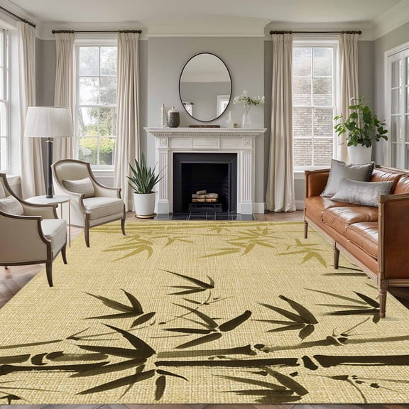 Vintage Bamboos Area Rugs 6'x9', Washable Small Throw Rugs for Kitchen Dining room, Ink Painting Retro Art Rustic Indoor Outdoor Rug Non-Slip Low Pile Carpet Runner Reversible Floor Mats