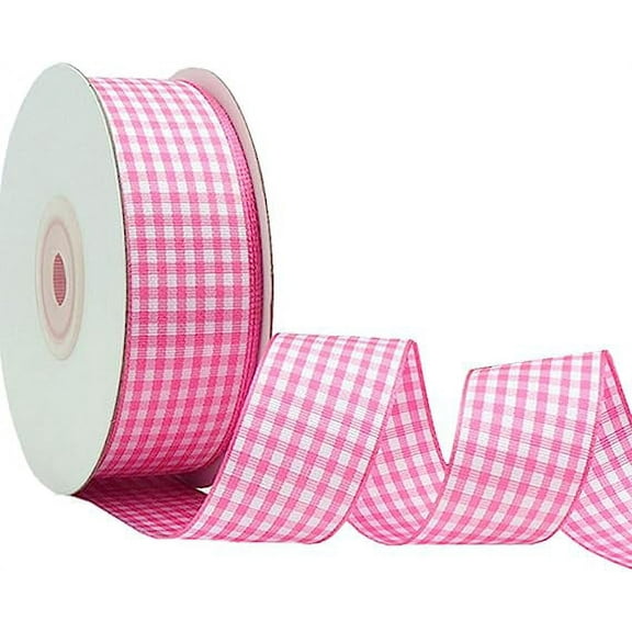 NAMZI Gingham Ribbon Checkered Ribbon 1-Inch Wide Taffeta Plaid Ribbon 25 Yard Long 100% Polyester Woven Edge (Pink, 1 Inch)
