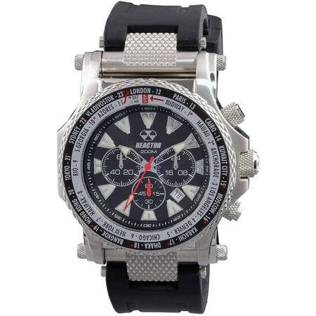 Gents Black Strap - Reactor Mens Stainless Steel Case Black Rubber Strap Chronograph Black Dial Silver Watch - 91801