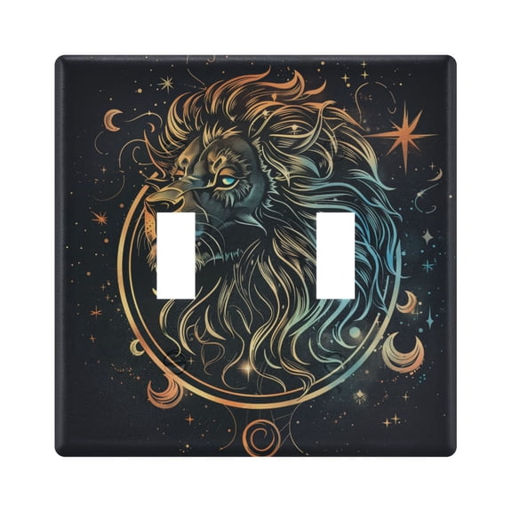 2 Gang Light Switch Cover Plate Handsome Lion Head Wall Plate Decorate Electrical Outlet Cover Plates 4.56”x4.48”