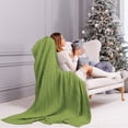 thumbnail image 3 of Algodón Cable Punto Manta, Suave Súper Tiro Sofá Mantas, Decorativas Tejidas Mantas para Sofá Cama Verde Tiro (47 x 70), 3 of 11