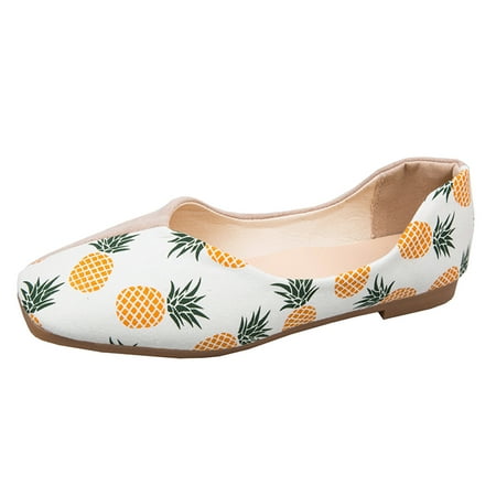 

ASEIDFNSA Casual Womens Shoes for Fall Women Shoes Casual Slip On Ladies Fashion Fruit Print Cloth Suede Splicing Square Toe Flat Casual Shoes