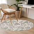 thumbnail image 2 of Farmhouse Grey Floral Washable Round Area Rug 4 ft, Linen Boho Flower Rustic Country , Soft Non Slip Rugs Stain Repellent Indoor Felt Carpet for Living Dining Room Bedroom Home Office, 2 of 9