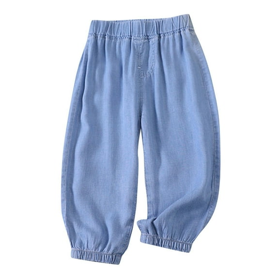 Ltctricy Boys Denim Pants Children Loose Jean Look like Wide Leg Pants Casual Lightweight Elastic Waist Trousers