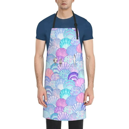 

Pofeuu Watercolor Sea Shells 1 Print Waterproof Apron with Pockets Adjustable Cooking Aprons Kitchen Bib for Baking Household Cleaning