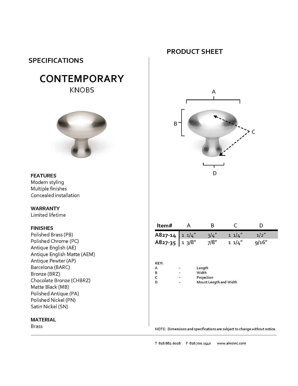 Alno Traditional 1-1/4" Cabinet Knob - Polished Brass