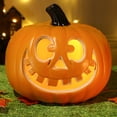 thumbnail image 3 of Ceramic Halloween Pumpkin Lantern with LED Light, 8-Inch Hand-Painted Jack-O'-Lantern for Indoor Decoration, 3 of 3