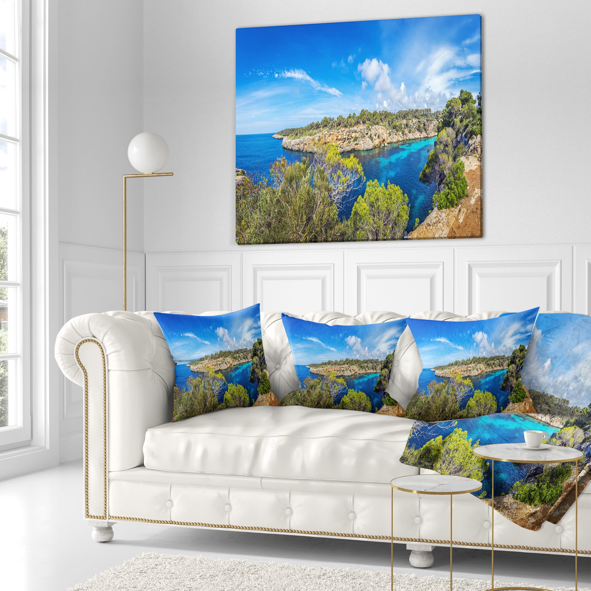 Designart Famous Cove of Cala Pi Mallorca - Seascape Throw Pillow - 16x16