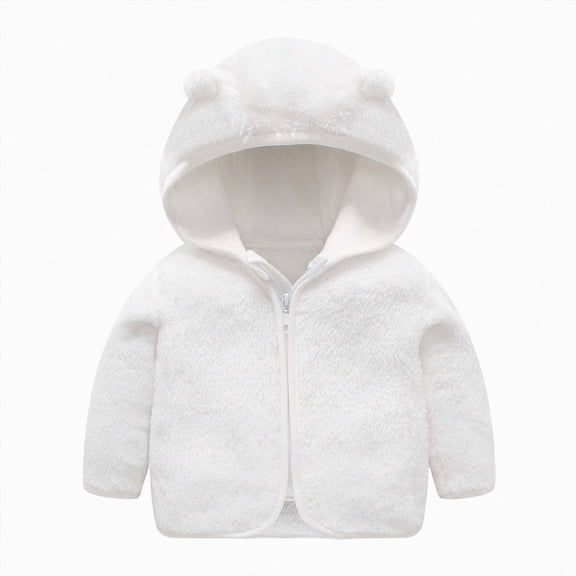 Splozh Toddler Boys Girls Hooded Jacket Fashion Toddler Baby Boys Girls Winter Windproof Hooded Coat Jacket Warm Fleece Outerwear,White,3-6 Months
