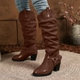 thumbnail image 3 of Women's Slouchy Platform Knee High Boots Fashion Leather Suede Patchwork Buckle Chunky Heeled Tall Dress Boots, 3 of 7
