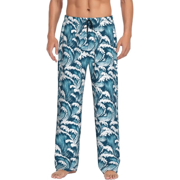 Fotbe Ocean Waves Pantalones de Pijama para Hombre, Pantalones de Dormir, Pantalones de Casa con Cintura Ajustable y Bolsillos-XX-Large