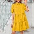 thumbnail image 4 of Dolkfu Mini Women'S Summer&Fall Dresses Short Sleeve Retro Collared Yellow Dresses Relaxed Fit Solid Refined Modern Shirt Dress Yellow,Xxl, 4 of 6