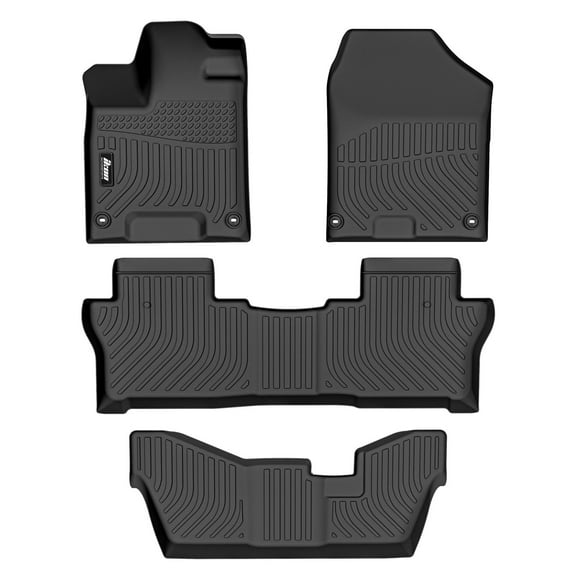Ikon Motorsports 3D TPE Floor Mats Compatible With 2016-2022 Honda Pilot 8 Seats All Weather Waterproof Anti-Slip Car Floor Liner Heavy Duty Carpets Front & 2nd Row Black 4PCS Set