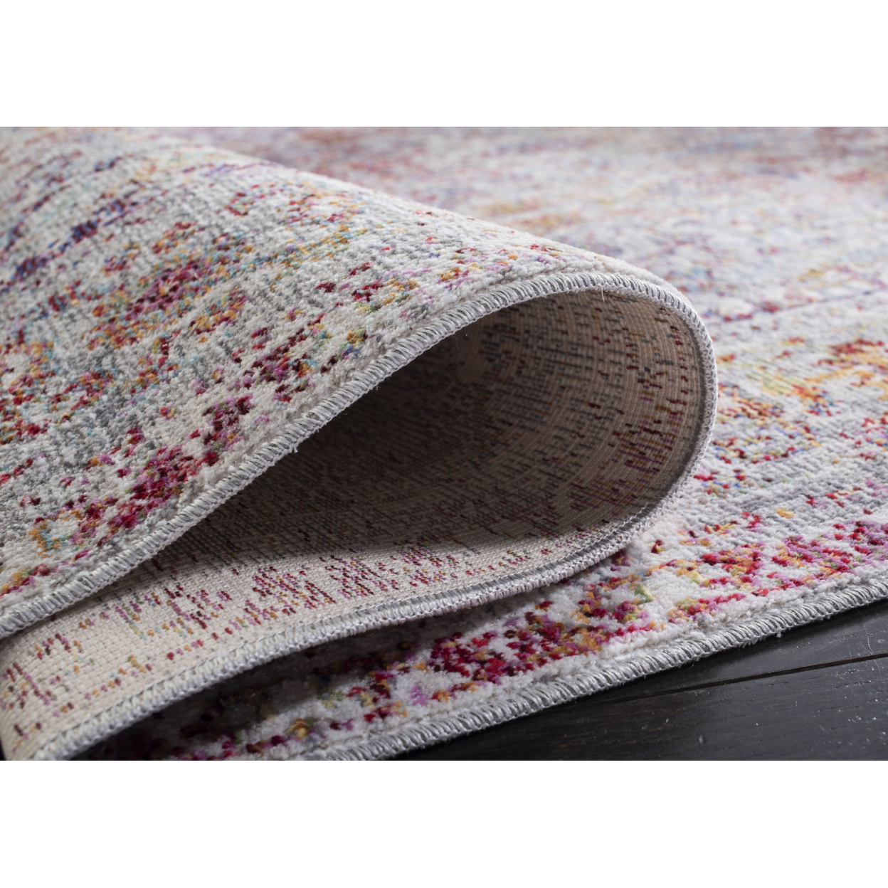 SAFAVIEH Valencia Dafina Distressed Oriental Polyester Area Rug, Grey/Red, 8' x 10'