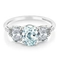 thumbnail image 3 of Gem Stone King 10K White Gold Sky Blue Aquamarine White Topaz and Diamond Accent 3-Stone Engagement Ring for Women (2.15 Cttw), 3 of 5